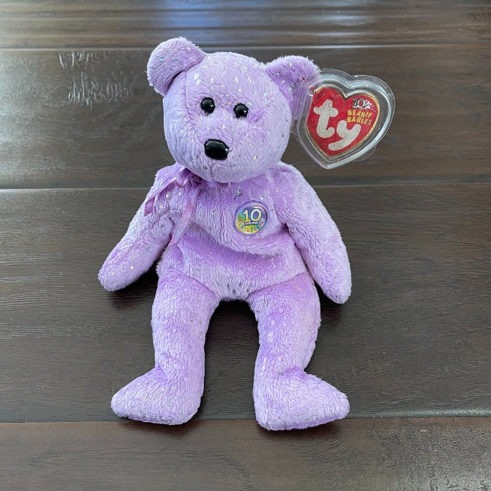 Ty Beanie Baby - 10 yr Anniversary "Decade" Purple Bear 2003